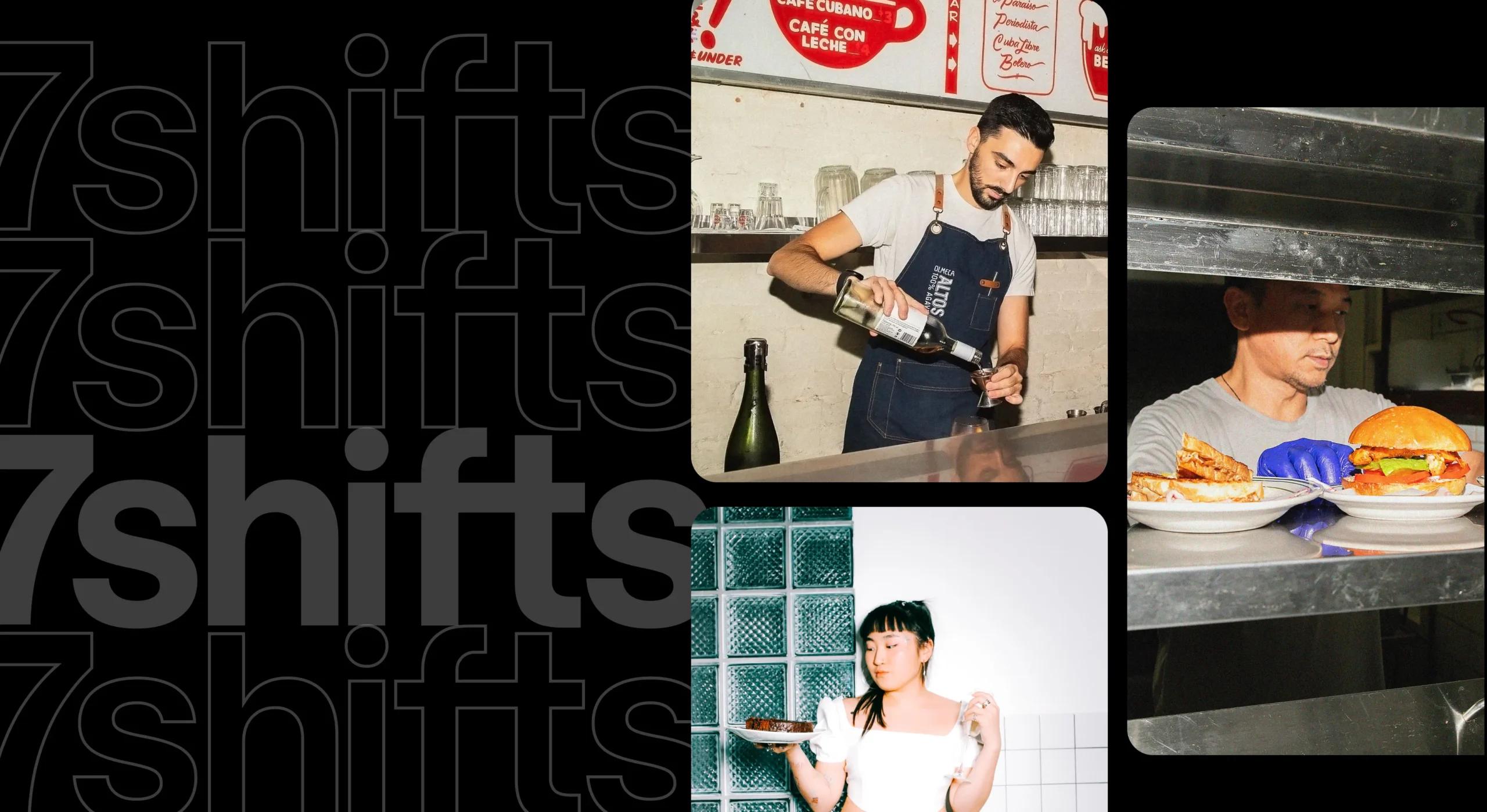 Collage on black background of restaurant workers both front of house and back of house